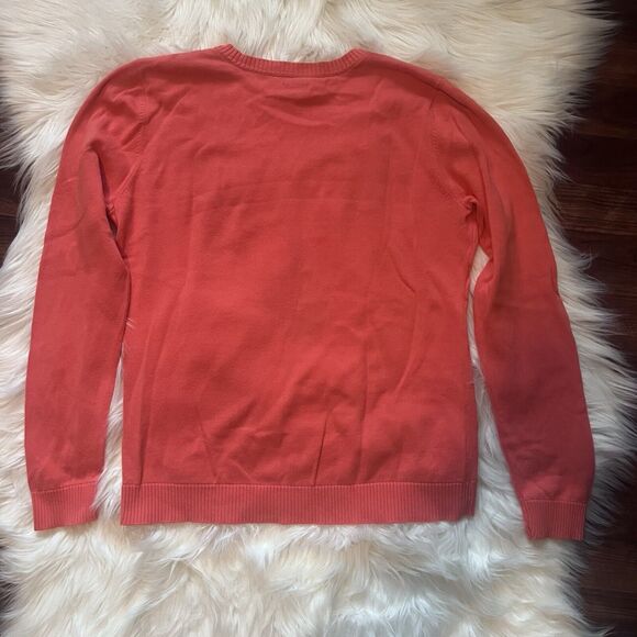 Argyle Sweater Large Izod Salmon Cotton Pink Tan Long Sleeves V Neck Preppy Golf - Picture 8 of 11